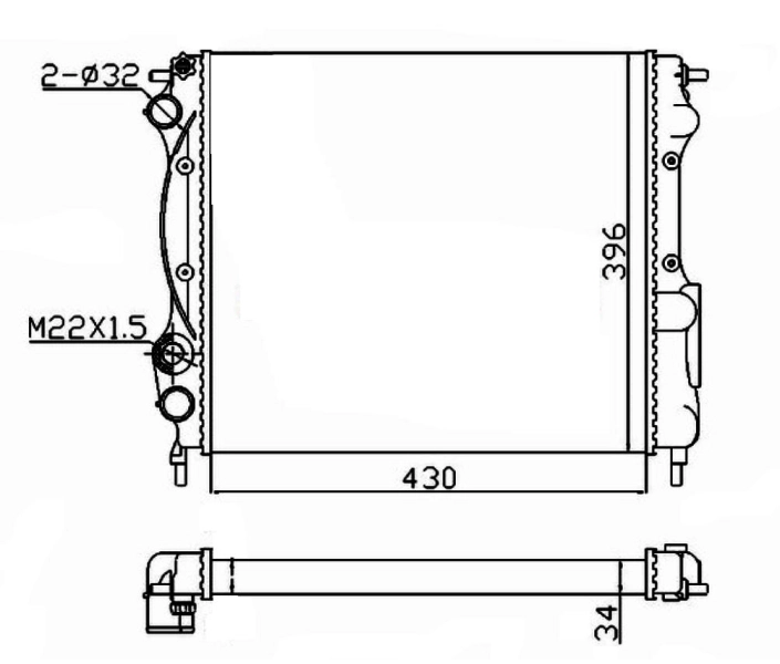 Motor Radyator Clio Express 1,2 / 1,4 (1 Sira Cu+Pl) / (430×400×21,5) | NRF 58934A | OEM 7700810000