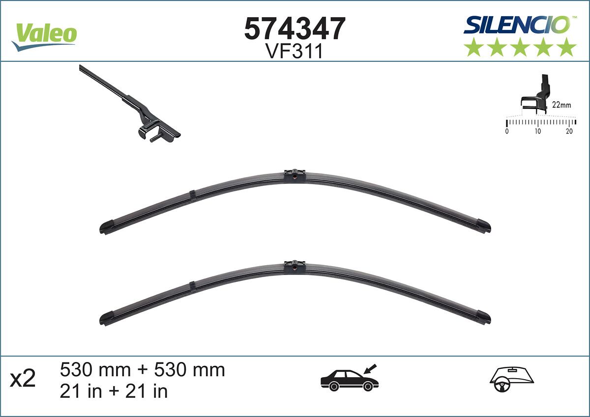 Valeo Silencio X Trm Flat Blade VM311 (X2) / (530+530 MM) Audi Tt | VALEO 574347 | OEM 8N1955425D