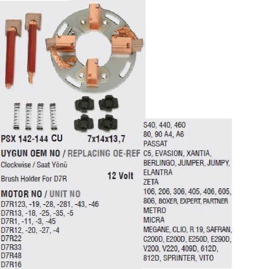 Marş Kömür Yuvası Valeo Tip - Tüm D7R Marşlar İçin 4 Kömürlü Clio-Megan-Kangoo Hyundai Starex (Uygun Kö | OEM VA1442CU