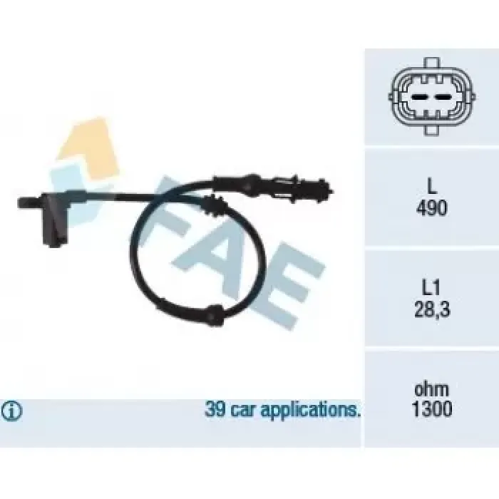 ABS Sensoru Corsa C Meriva A Tigra B | FAE 78077 | OEM 1238236