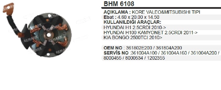Marş Kömür Yuvası 12V Hyundai H-1, Kia Pregio Bongo 2500 | OEM BHM6108