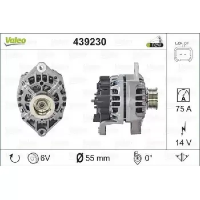 Alternator 12V 75A Renault Kangoo 97>08 Clio II 00>08 Megane I 00> 02 1.9D 1.9 DCI | VALEO 439230 | OEM 7700105333 7700105333 7701499959 8111920 7701499959 8111920