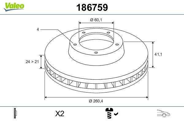 On Fren Diski (4 Bijon) Corsa C Combo C Tigra B Meriva A | VALEO 186759 | OEM 569000