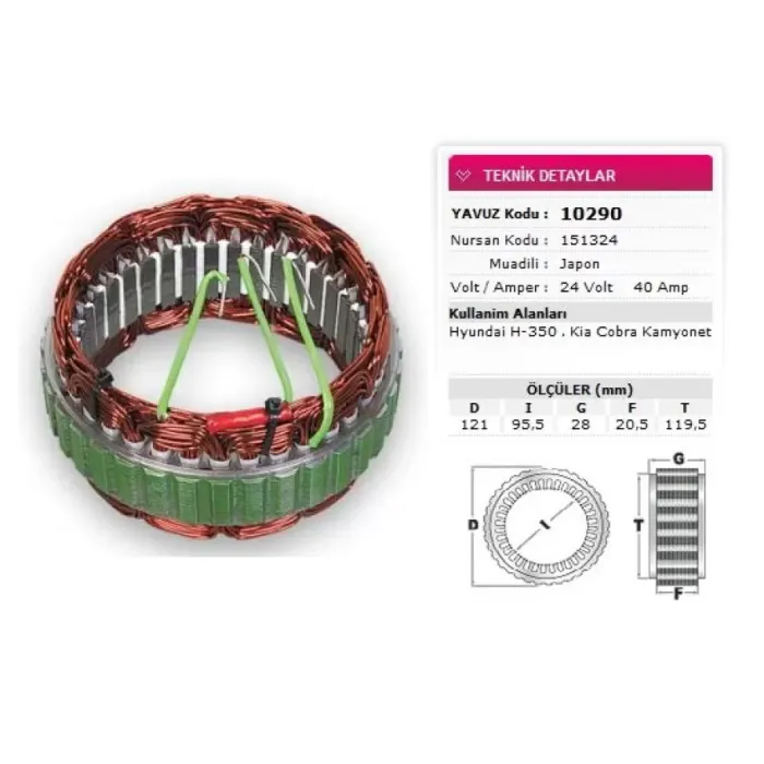 Stator Mitsubishi Tip 24V 40A Hyundai H 350 Kia Cobra Kamyonet Nursan 151324 | YAVUZ 10 290