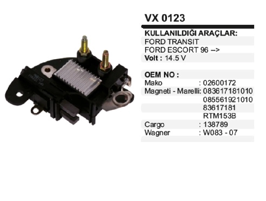 Konjektör Marelli Tip 14.7V - Ford Transit Escort Peugeot 206, Land Rover Cıft Uzun Civatalı | OEM VX0123
