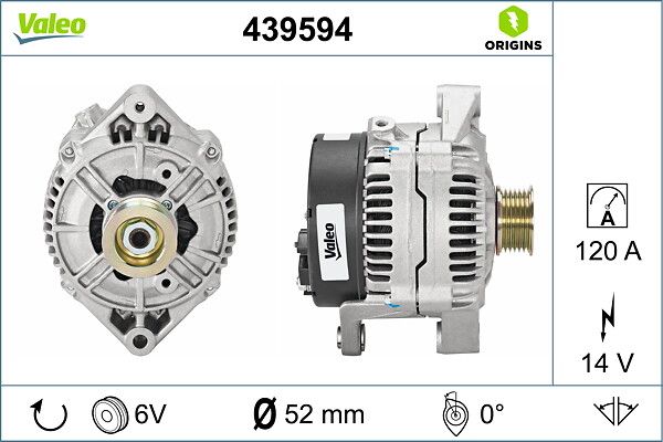 Alternator 12V 120A Opel | VALEO 439594 | OEM 6204041 6204041 90543234 90561967 90543234 90561967