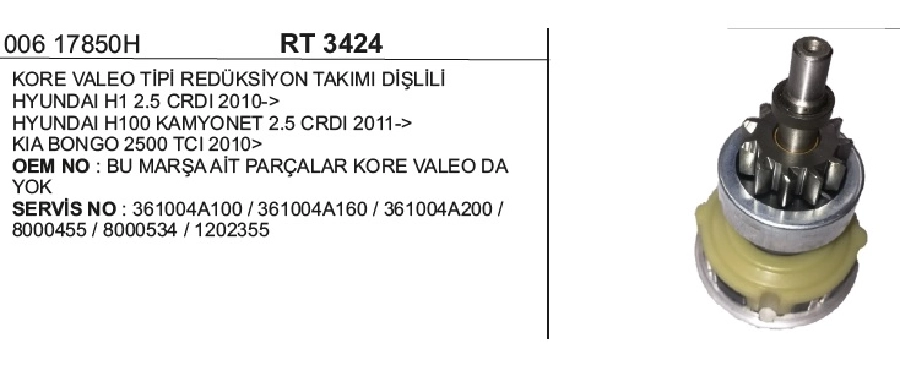 Marş Dişlisi - Kore-Valeo-Mando Tipi Kia Bongo 3 Yeni Model 11 Diş + Redüktör | OEM RT3424