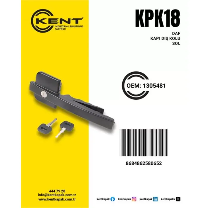 Kapi Kolu (Sol) DAF XF 95 105 F,,2002 2006> / 95 XF,,1997 2002 / 95 …1987 1998 | KENT KPK-18 | OEM 1305481 1666067 560102
