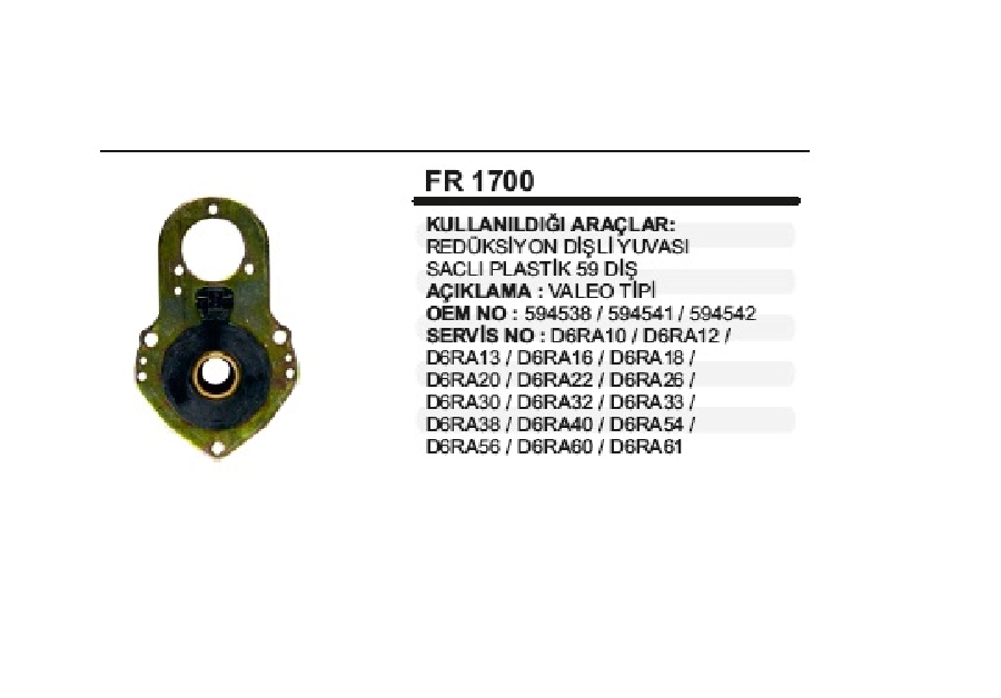 Valeo Tip Dişli Yuvası Saçlı Plastık 59DIS (Kollektörü IM540) | OEM FR1700