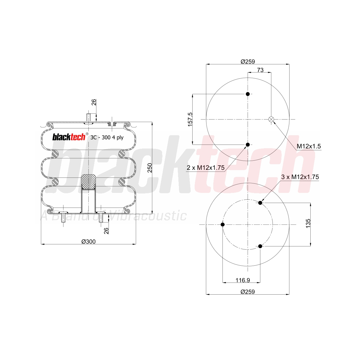 Körük Üç Katlı Pleytli Dingil Kaldırma Axor 3228, 3240 Bmc | OEM 3C300250P01