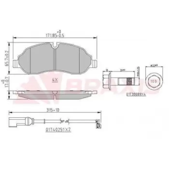 On Fren Balatasi Transit Custom V362-V363 12> (Arka Tek Teker) | BRAXIS AA0619 | OEM BK21 2K021 AC 2391870