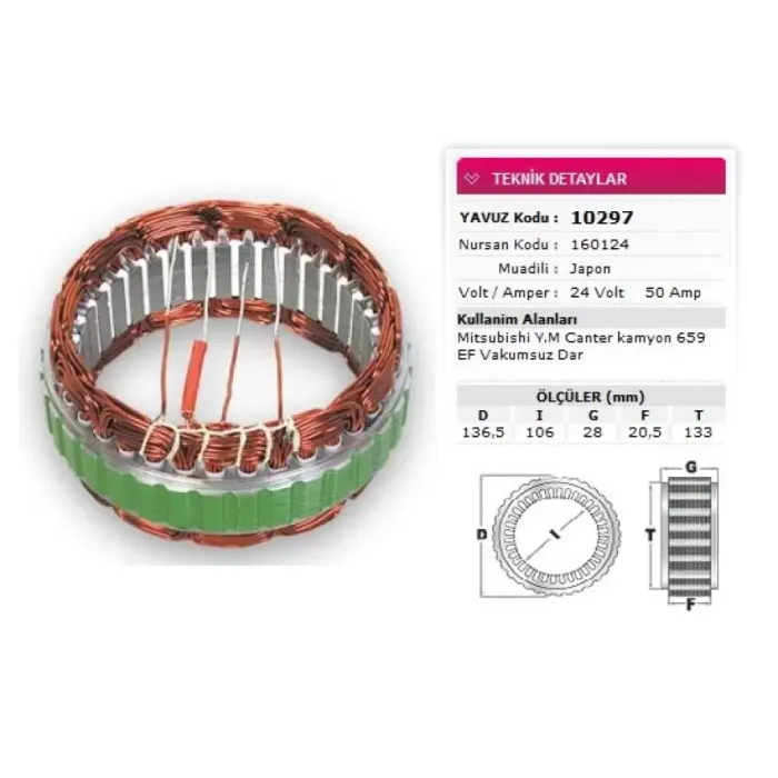 Alternator Stator 24V 50A Mitsubishi Tip Canter FE659 Y.M Ef Hyundai HD35 HD75 Vakumsuz Nursan 160124 | YAVUZ 10 297 | OEM 231020T060 A383T36870