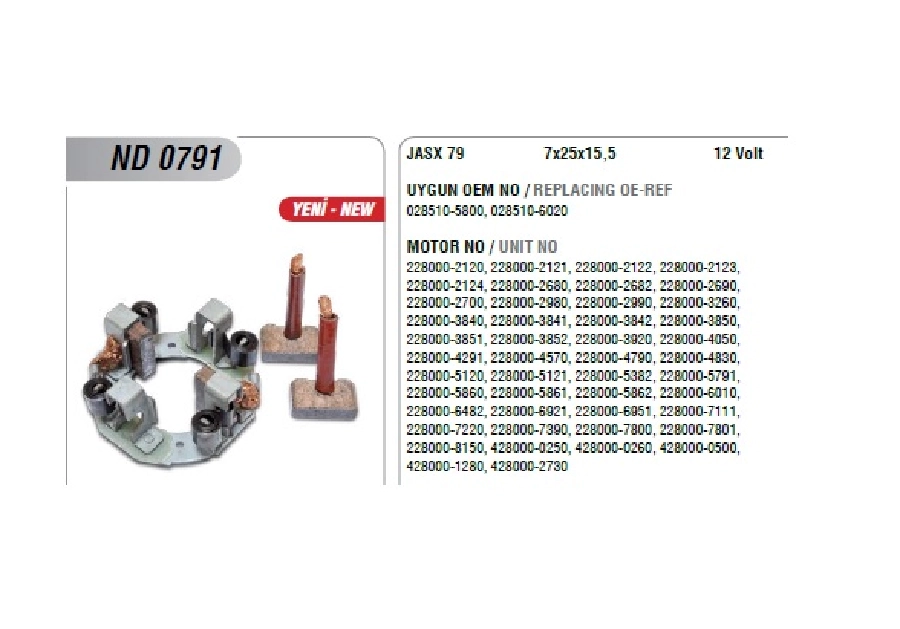 Marş Kömür Yuvası 12V Denso Tipi .Mazda B-2500 4 Komurlu, Isuzu Tfr-Nkr, J9 Premıer Yeni Model JASX79 (Uygun Kö | OEM ND0791