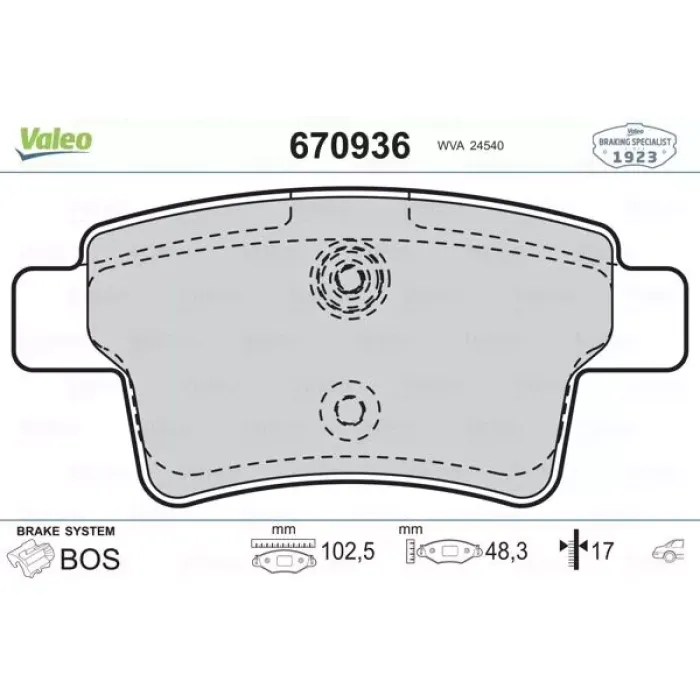 Arka Fren Balatasi C4 Picasso C4 Grand Picasso 1.6 HDI 110FAP 1.8 16V 2.0 16V 2.0 HDI 138 Fap 06> | VALEO 670936 | OEM 4253.71
