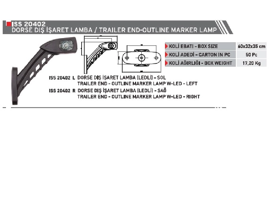 Mega Boynuz Lamba Sol Uzun LED'li 12V-24V | OEM 20402ULH
