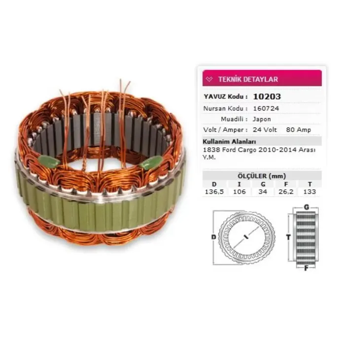 Stator Mitsubishi Tip 24V 80A Ym 1838 Ford Cargo 2010 2014 Araligi Nursan 160724 | YAVUZ 10 203