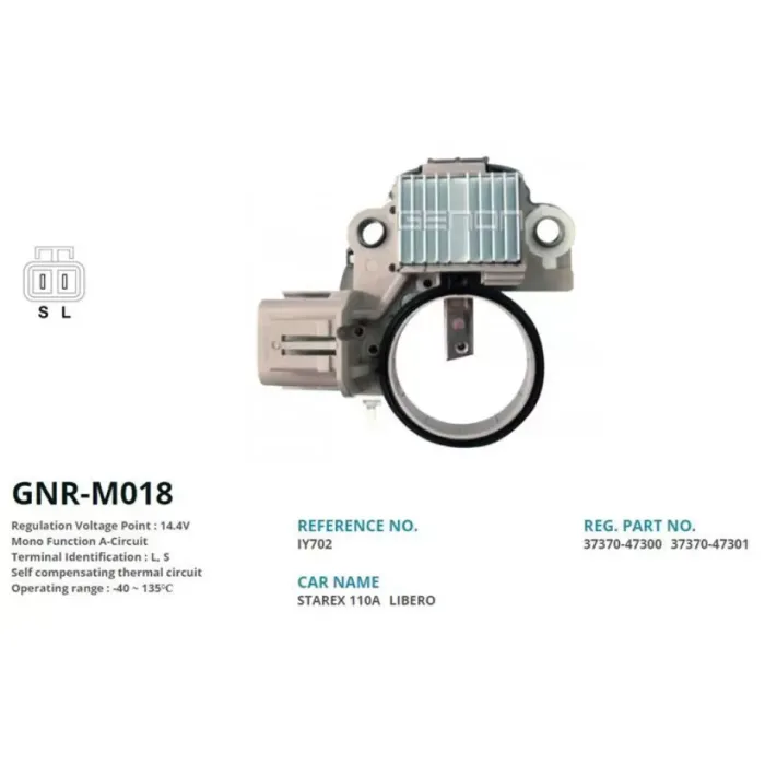 Alternator Konjektor 12V Hyundai Starex 110 Amp Alt. (L, S) | GENON GNR-M018 | OEM 37370-47301