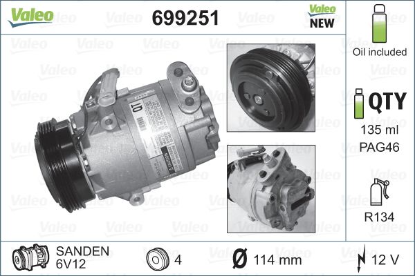 Klima Kompresoru Astra G | VALEO 699251 | OEM 1854103 6854026 9174397