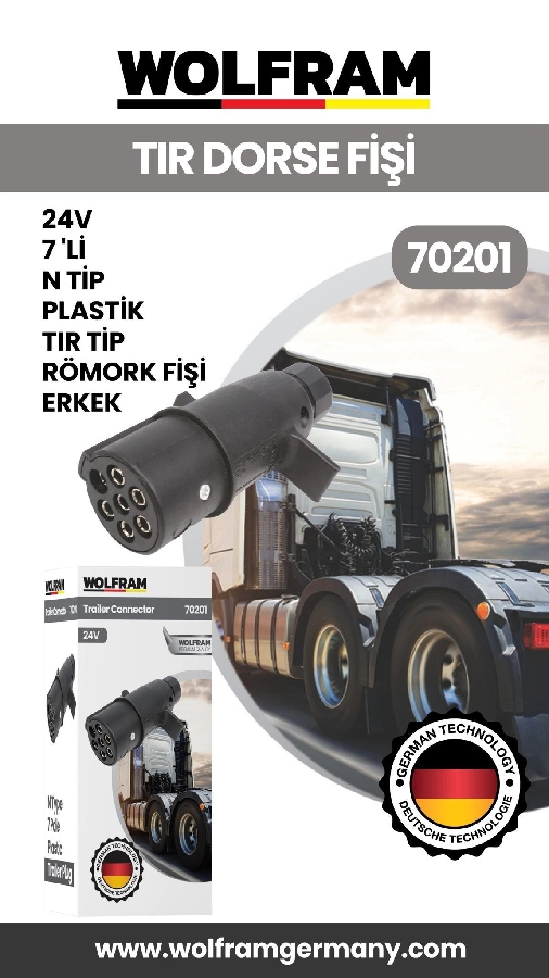 7 Li N Tip Plastik Tır Dorse Fişi Erkek 24V | OEM 70201