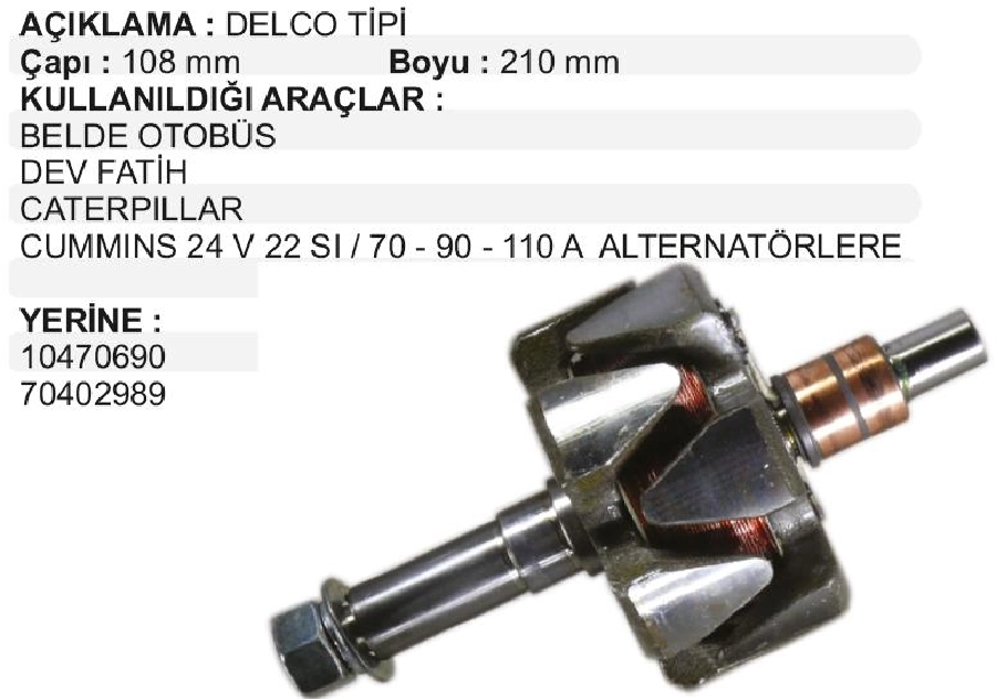 Rotor Delco 24V 70A 22SI Dev Fatıh, Cat | OEM XRT095