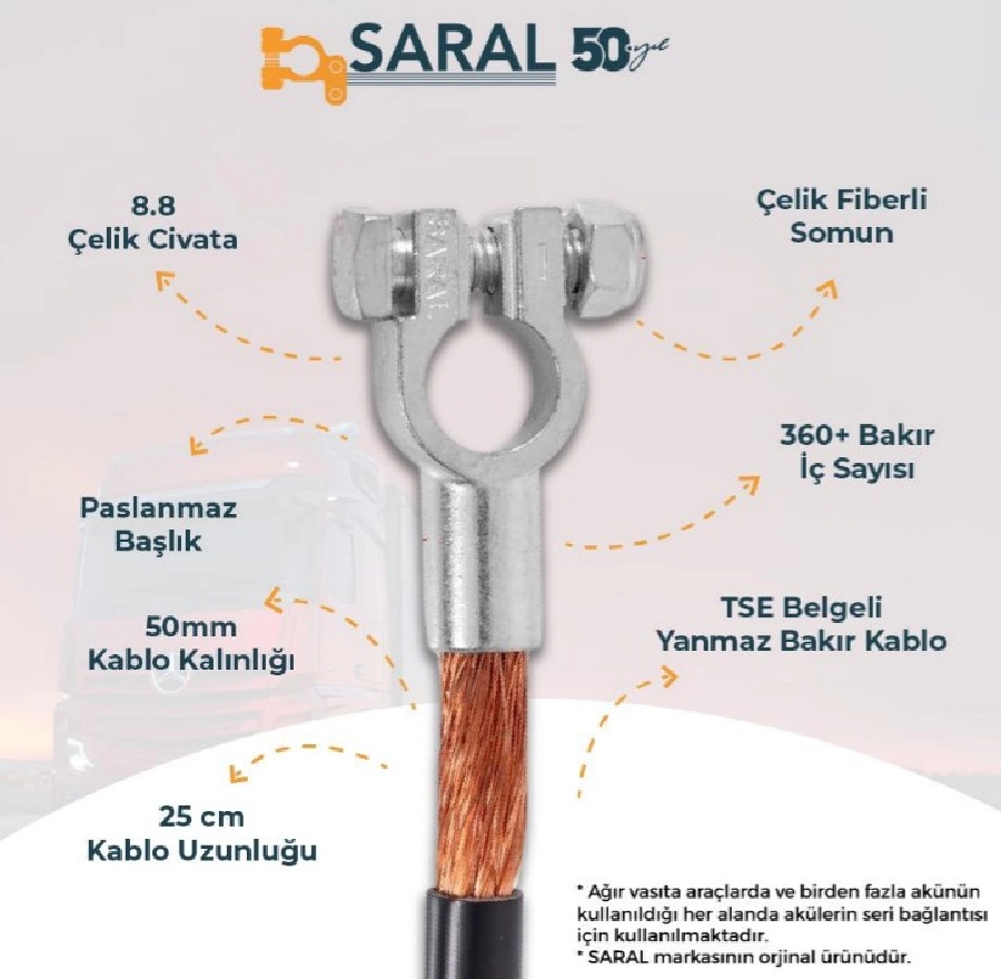 Ara Kutupbaşı Kablolu 8.8 Civata-360 + Bakır-Paslanmaz-50mm Kablolu-25cm Uzunluk-Tse Belgeli