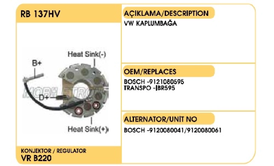Diyot Tablası Bosch Tipi VW Kaplumbaga | OEM RB137HV