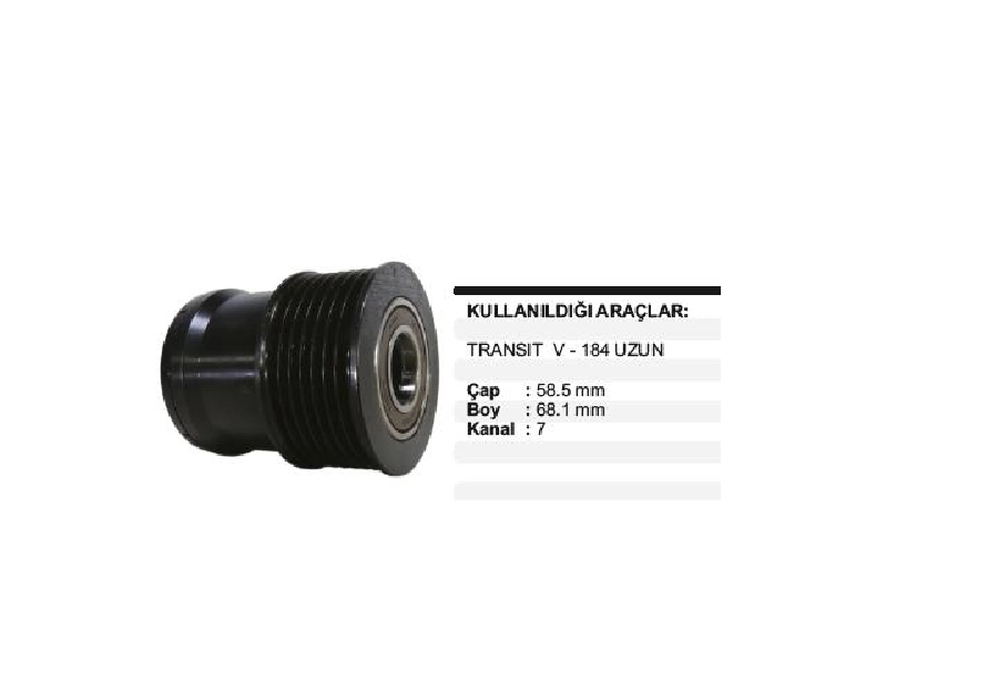 Alternatör Kasnak 7PK Bilyalı Kasnak - Transit V184 Minibüs Uzun Kasnak (Lıtens) (4670070) YP2C1U-10A352 | OEM AKR210