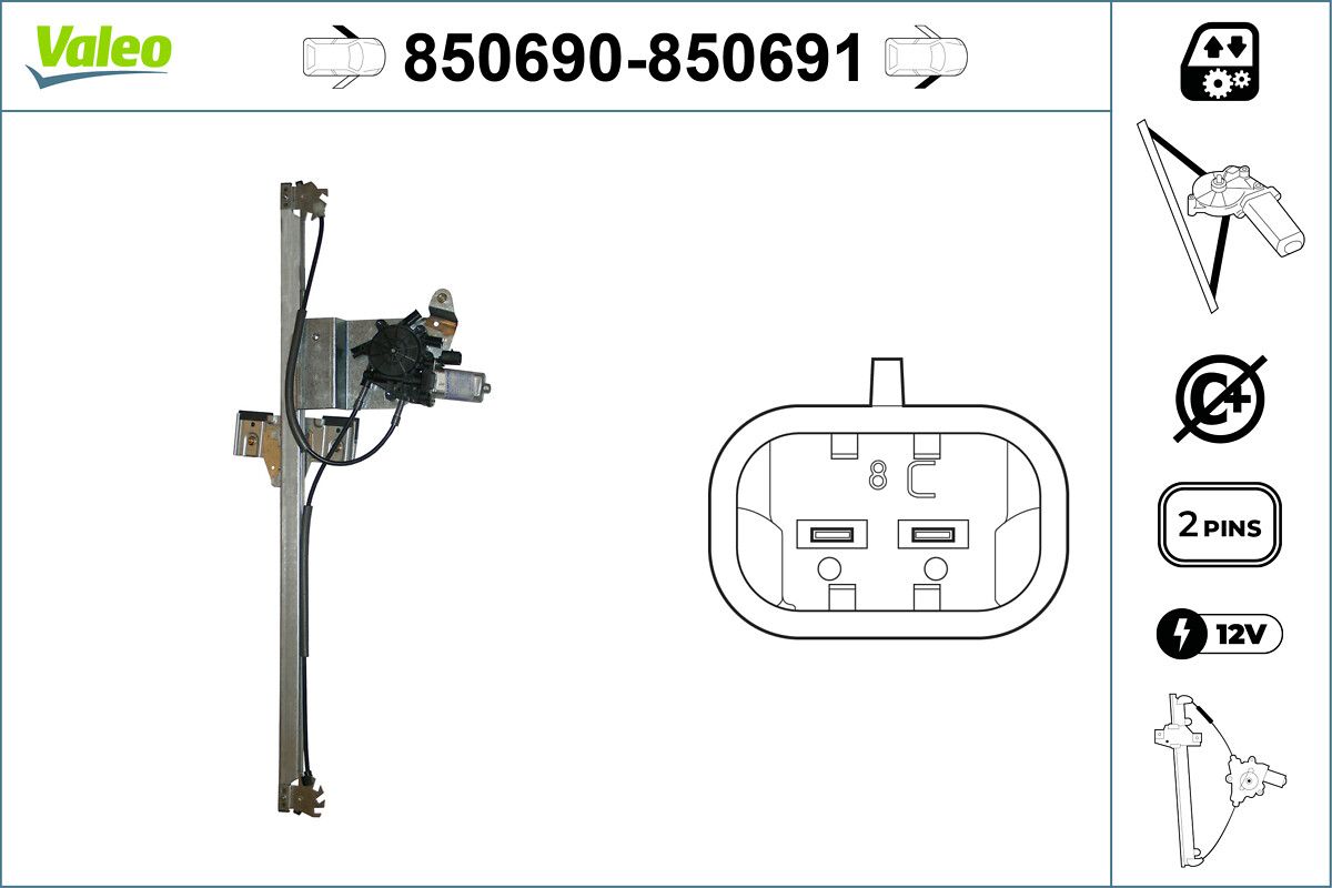 Cam Kaldirma Mekanizmasi Elektrikli On Sag Crafter Sprinter 06> Motor No A0068205542 | VALEO 850691 | OEM 2E0837402 2E0837402 A9067200146 A9067200146