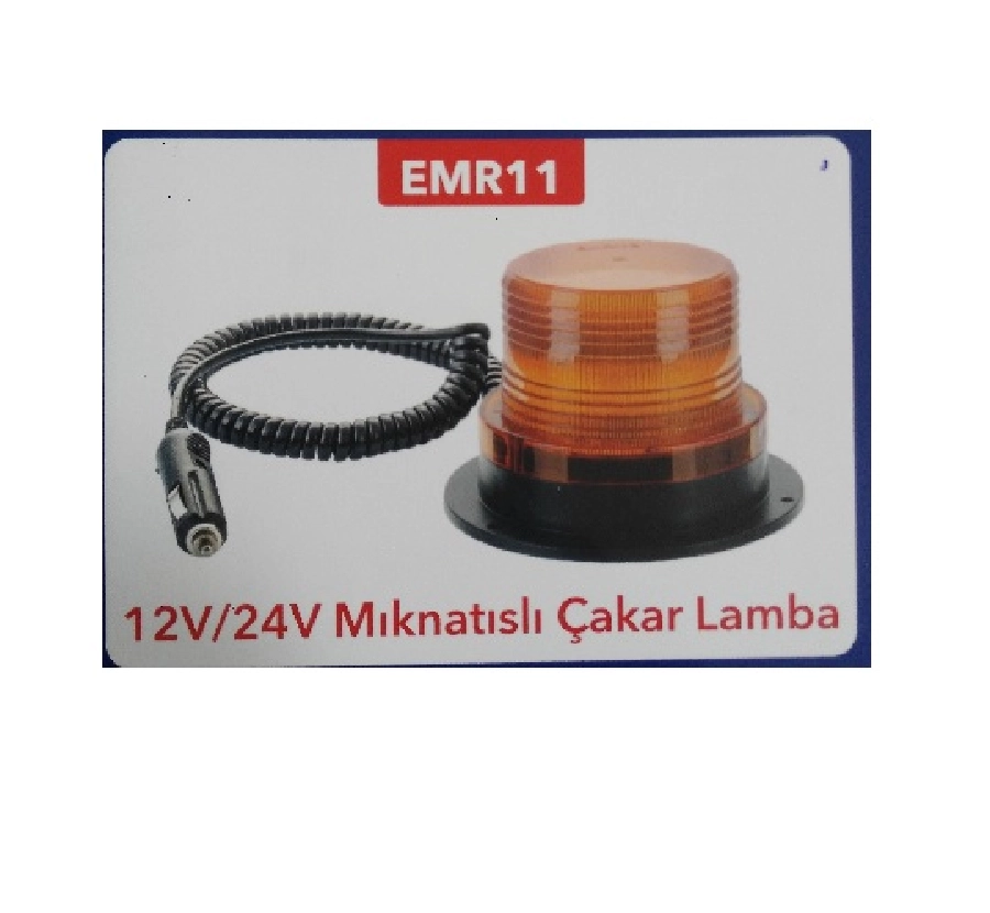 Tepe Döner Lamba 12-24V Kısa Tip LED'li Çakar Mıknatıslı Çakmak Soketli (Sarı) | OEM EMR11
