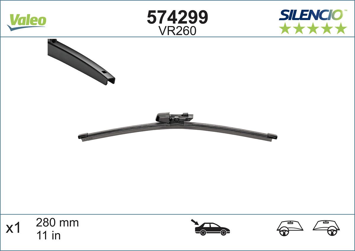 Silecek Supurgesi Arka Flat Blade (X1) Golf VI Polo VI (280MM) | VALEO 574299 | OEM 5K6955427A 5K6955427A A3397008634 A3397008634