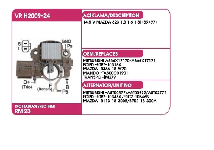 Konjektör Mitsubishi Tip 14.5V Mazda 323 1.3, 1.6, 1.8I (1989-1997), Mitsubishi L300 Eski Model, Honda Civic, Accord | OEM VRH2009-24