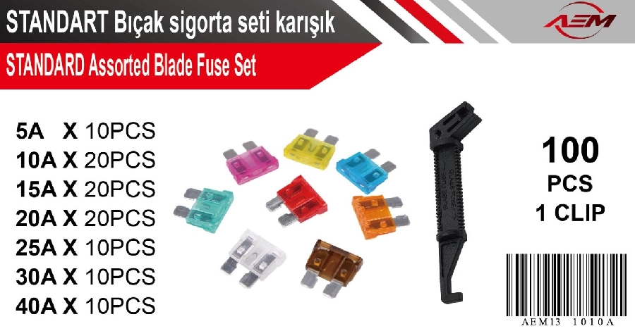 Standart Bıçak Sigorta Seti Karışık Sökme Aparatlı | OEM AEM131010A