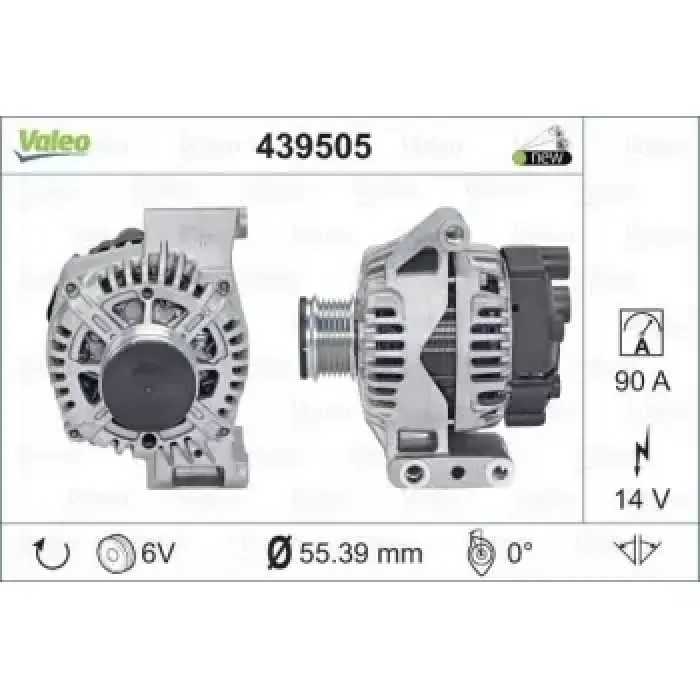 Alternator 12V 90A Doblo Fiorino Grande Punto Idea Linea Panda Punto 1,3D 05> | VALEO 439505 | OEM 46823547 46823547 51784845 51784845