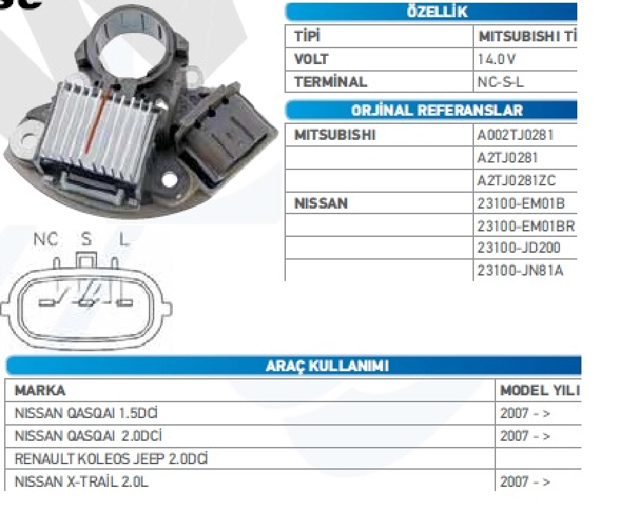 Konjektör Mitsubishi Tip - Nissan Qasqai 1,5 -2,0 DCI Renault Koleos Jep 2,0DCİ Nissan X-Trail 2,0D | OEM TRS.YR.IM564