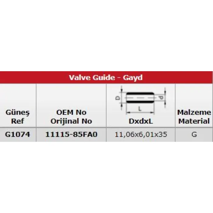 Subap Gaydi (In 8 Ex 8) Grand Vitara 1,8 / 2,0 16V | GUNES G1074 | OEM 111585FAO001