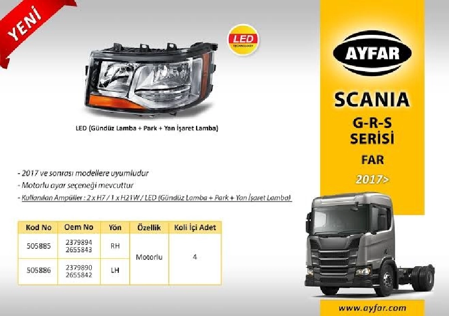 Scania G-R-S Series Far Sağ Motorlu - LED Drl + Yan İşaret Lamba (2017 ve sonrası ) | OEM 505885