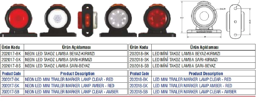 LED Sinyalli Mini Takoz Lamba | OEM 202018SK-24V