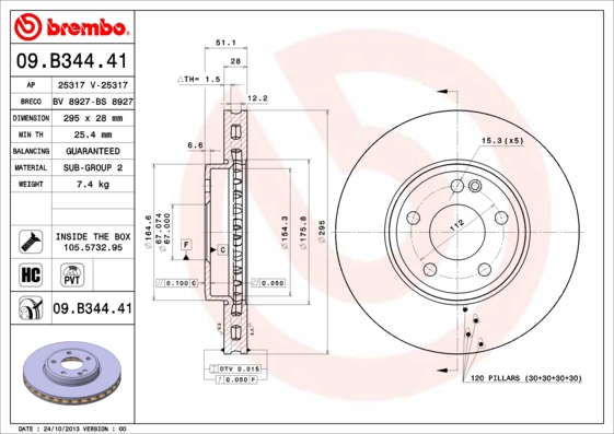 Fren Diski On X117 15>19 C117 13>19 W176 12>18 W246 13>18 X156 13> | BREMBO 09B34441 | OEM A2464210112