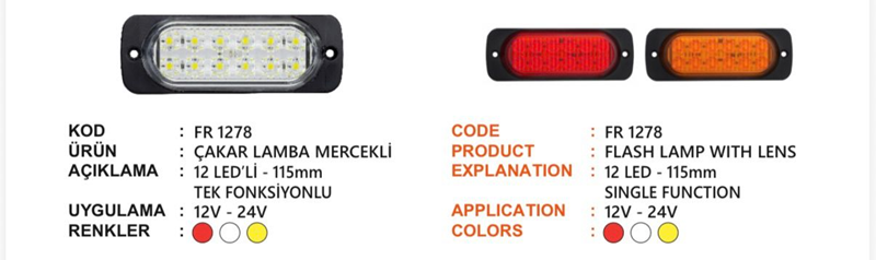Fr Çakar Lamba 12 Ledli Mercekli Cam Kırmızı