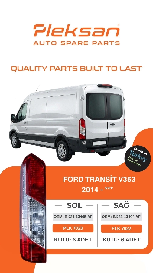 Stop Lamba Duysuz Sağ 2014 ve sonrası - - Ford Transit V363 BK3113404AF | OEM 07309