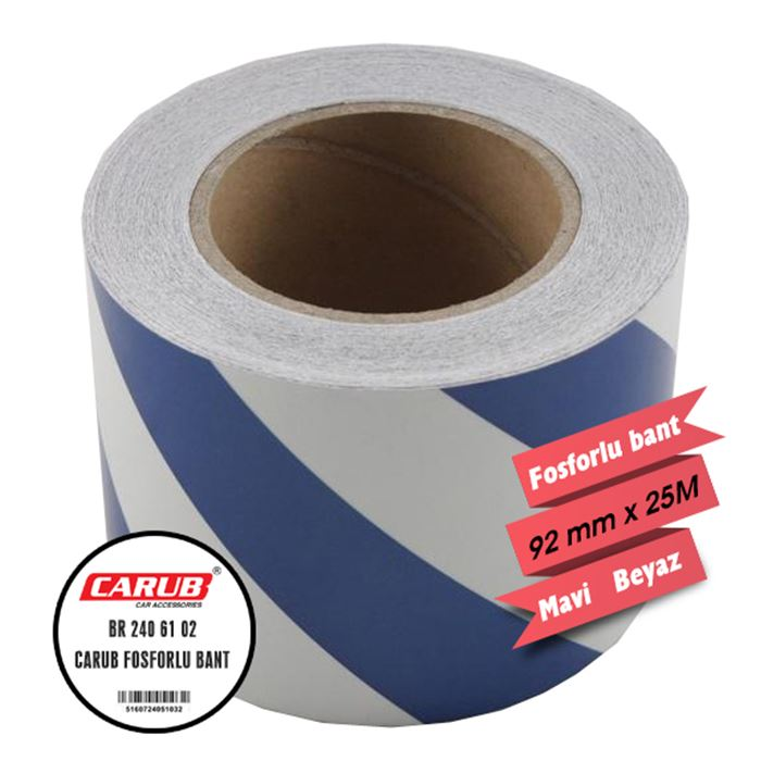 Carub Fosforlu Bant Çapraz Beyaz Mavi 10CM X 25 Mt