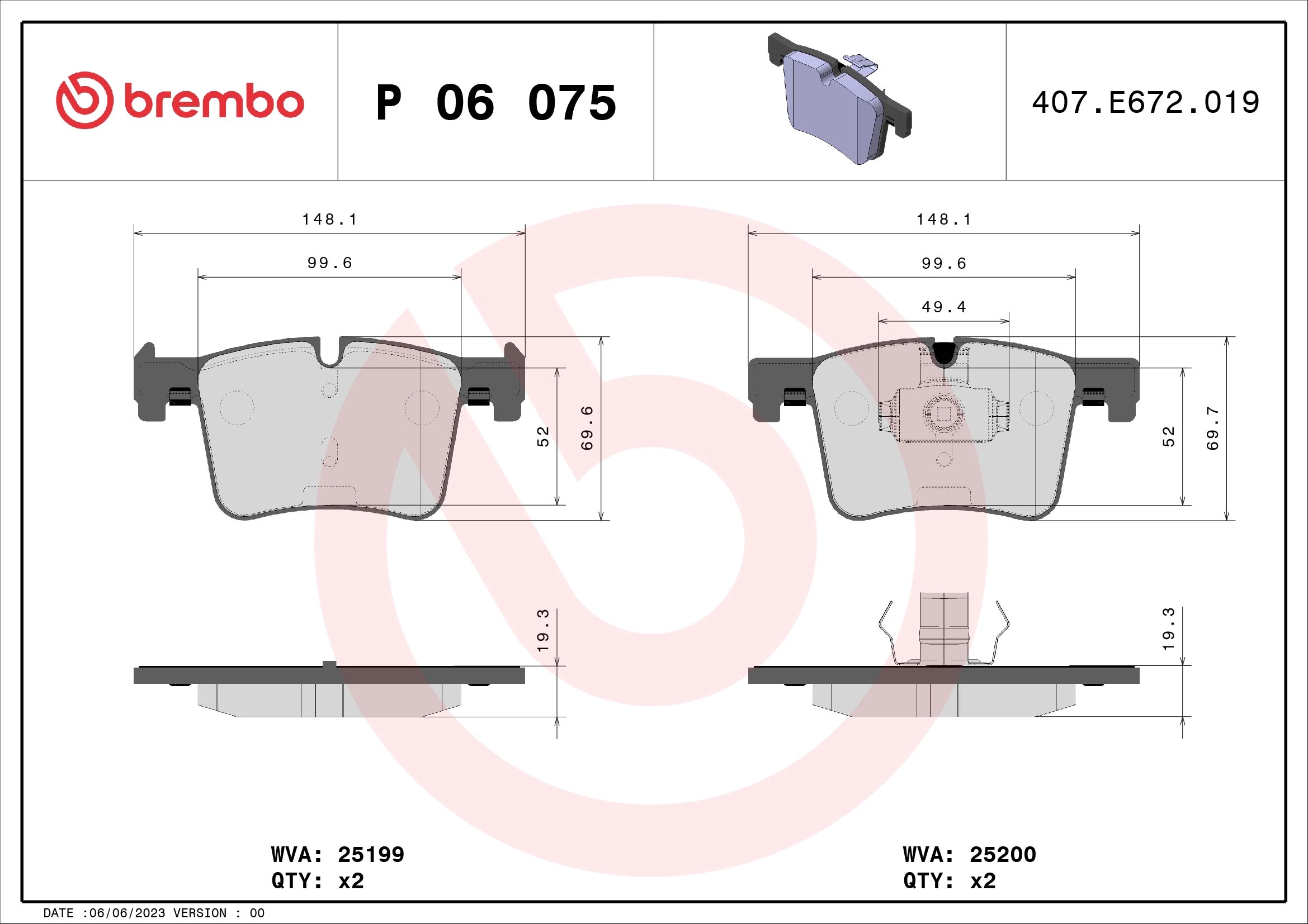 Fren Balatasi On Bmw F20 F30 X3 E83 F25 | BREMBO P06075 | OEM 34106859181