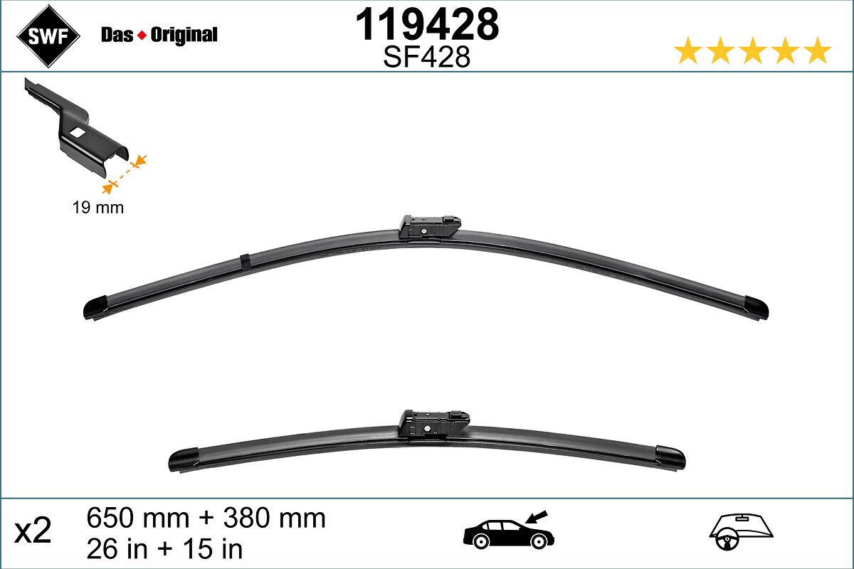 On Silecek Supurgesi Takim (X2) / (Muz Tipi) Partner Tepe Berlingo 08> Egea Doblo Linea 08> Fiat 500L 12> Fiesta VI 08> Corsa D 06> Corsa E 14> Aveo 11> Mito 09> Olcu: 650 / 380MM | VALEO 119428