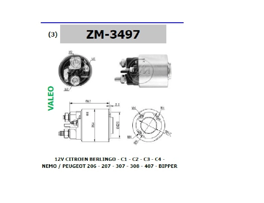 Marş Otom. 12V Citroen Berlingo-C1-C2-C3-C4-Nemo, Peugeot 206-207-307-308-407-Bipper | OEM ZM-3497