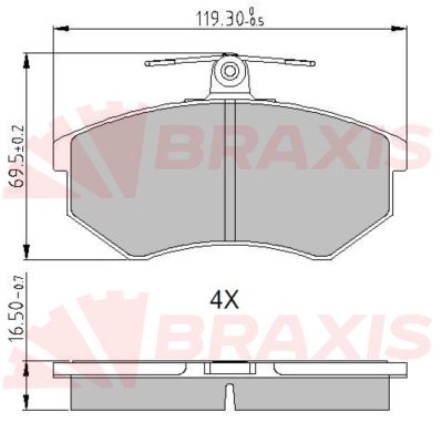 Fren Balatasi On Passat 90>96 / 80 90 / Cordoba 93> | BRAXIS AA0634 | OEM 533698151A 853698151A