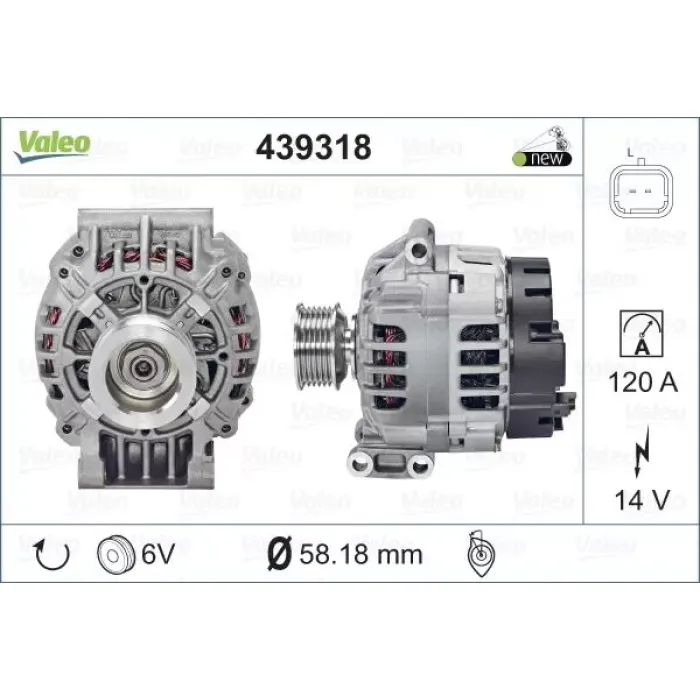 Alternator 12V 120A Megane I II Laguna II Scenic Clio II 1,4 / 1,5 / 1,6 / 2,0 | VALEO 439318 | OEM 7711134526 7711134526 8200019706 8200019706