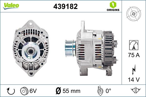 Alternator 12V 75A Movano Trafic Master 2,5D / 2,8DTI | VALEO 439182 | OEM 7700300407 7700300407 7711134617 7711134617
