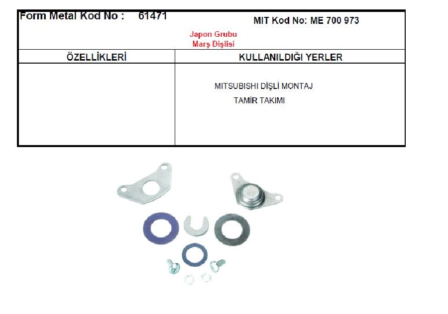 Marş Dişlisi Tamir Takımı - Mitsubishi | OEM 61471