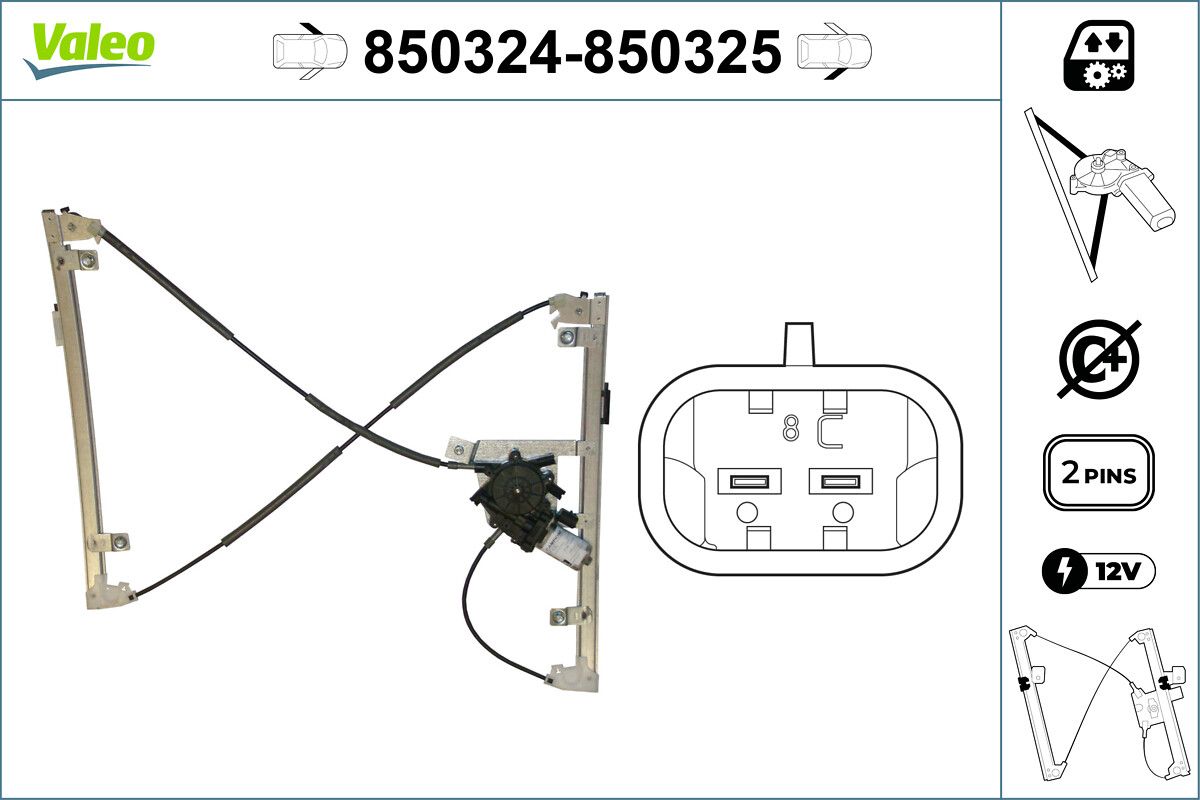 Cam Mekanizmasi Elektrikli On Sol P206 1,4 / 1,6 / 2,0 98> | VALEO 850324 | OEM 9221E6