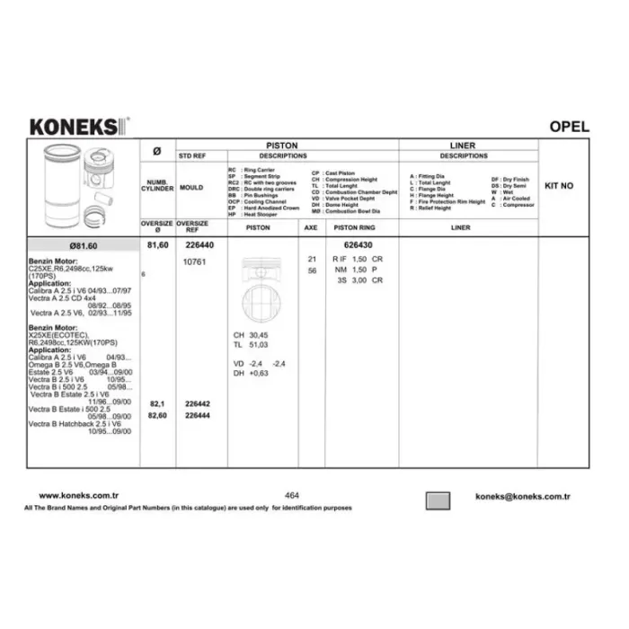 Piston+Segman 81,6MM Std Vectra-Omega-Calibra 2,5 V6 93-> | KONEKS 226440 | OEM 8771680S
